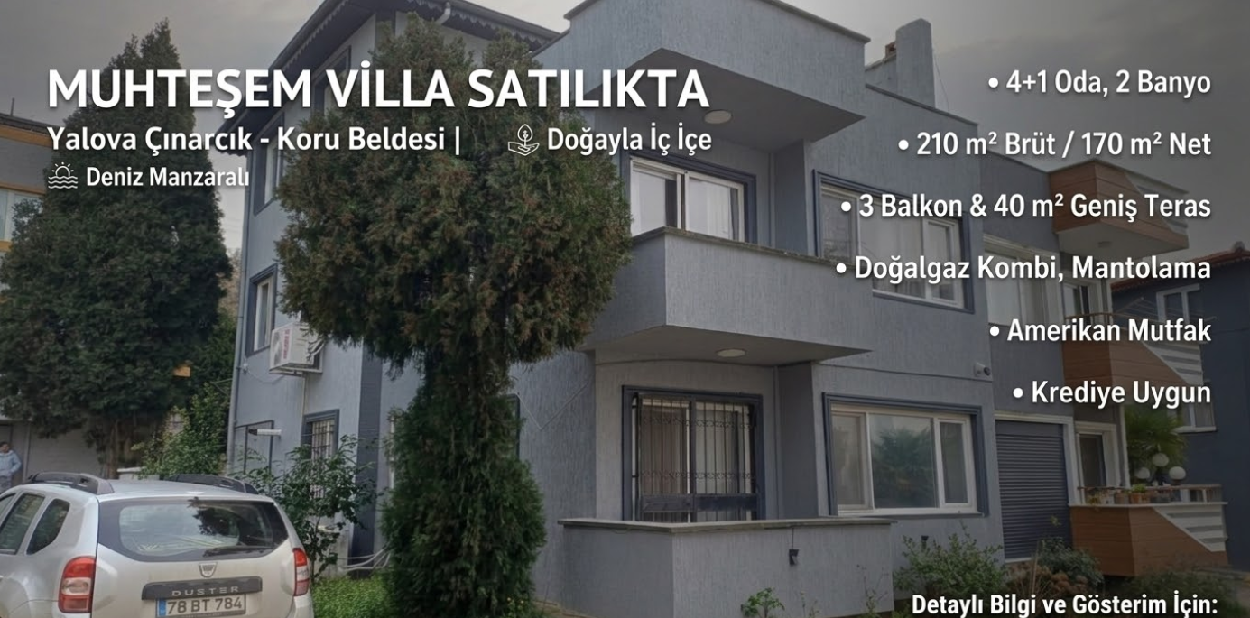 Yalova Çınarcık Koru Elit Sitesi’nde Deniz Manzaralı 4+1 Satılık Villa | Havuzlu Site, 40 m² Teraslı